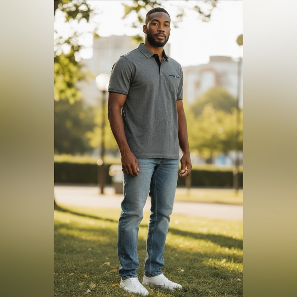 NEW Denim and Flower Men’s Gray Polo Shirt Sz XL